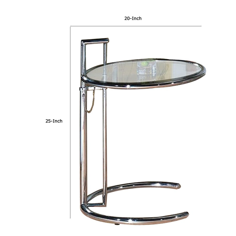 25-35 Inch Adjustable Height Glass Side End Table, Cantilever Base, Clear