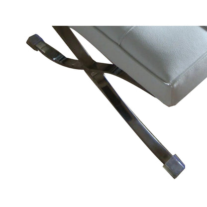 Alee 27 Inch Ottoman, Square Tufting, Crossed Legs, White Faux Leather