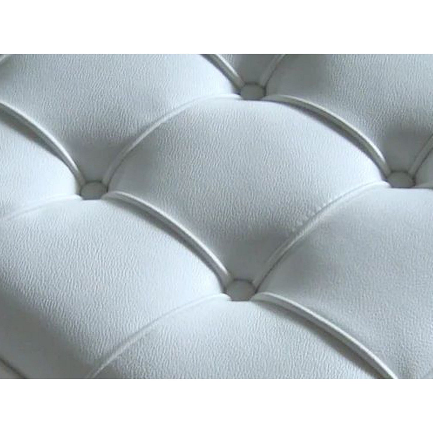 Alee 27 Inch Ottoman, Square Tufting, Crossed Legs, White Faux Leather