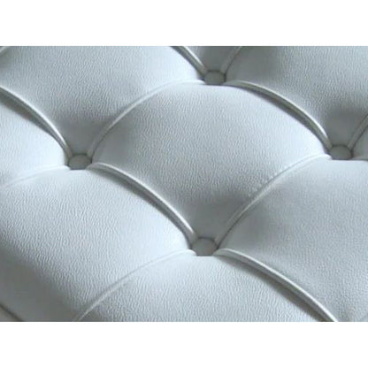 Alee 27 Inch Ottoman, Square Tufting, Crossed Legs, White Faux Leather