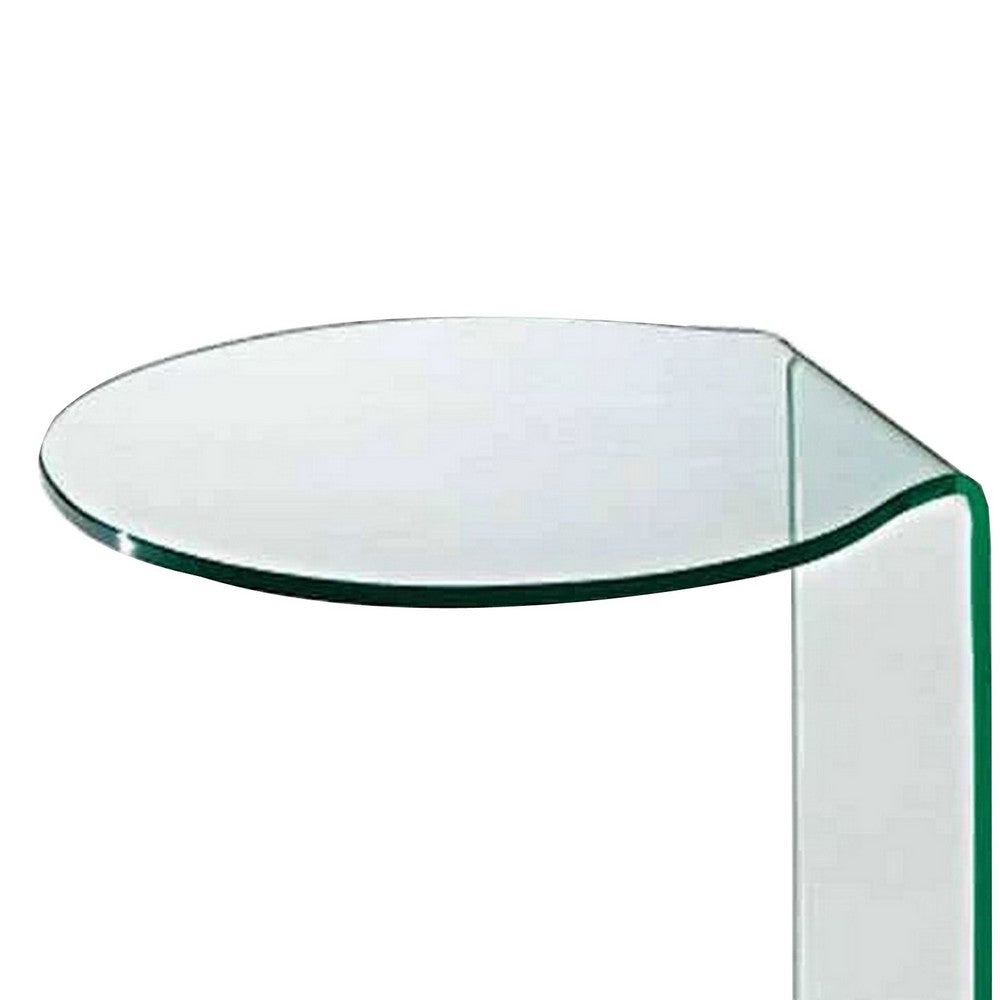 24 Inch Curved Glass End Table, Cylindrical Design, Caster Wheels, Clear