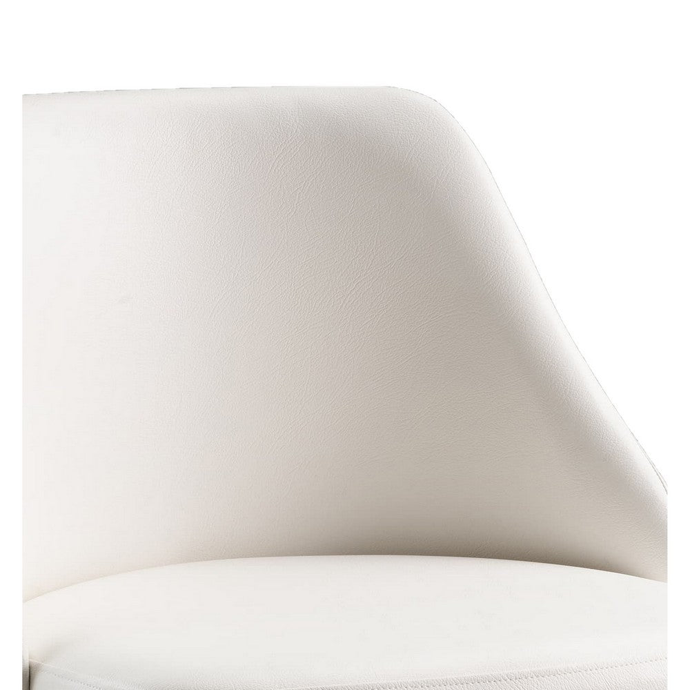 Yim 22 Inch Adjustable Swivel Office Chair, White Faux Leather, Gold Metal
