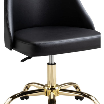Yim 22 Inch Adjustable Swivel Office Chair, Black Faux Leather, Gold Metal