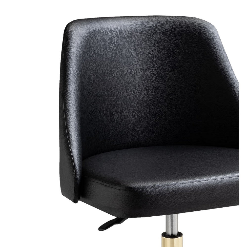 Yim 22 Inch Adjustable Swivel Office Chair, Black Faux Leather, Gold Metal