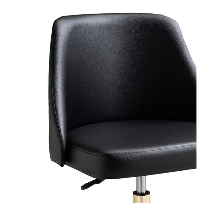 Yim 22 Inch Adjustable Swivel Office Chair, Black Faux Leather, Gold Metal
