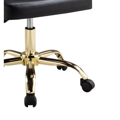 Yim 22 Inch Adjustable Swivel Office Chair, Black Faux Leather, Gold Metal