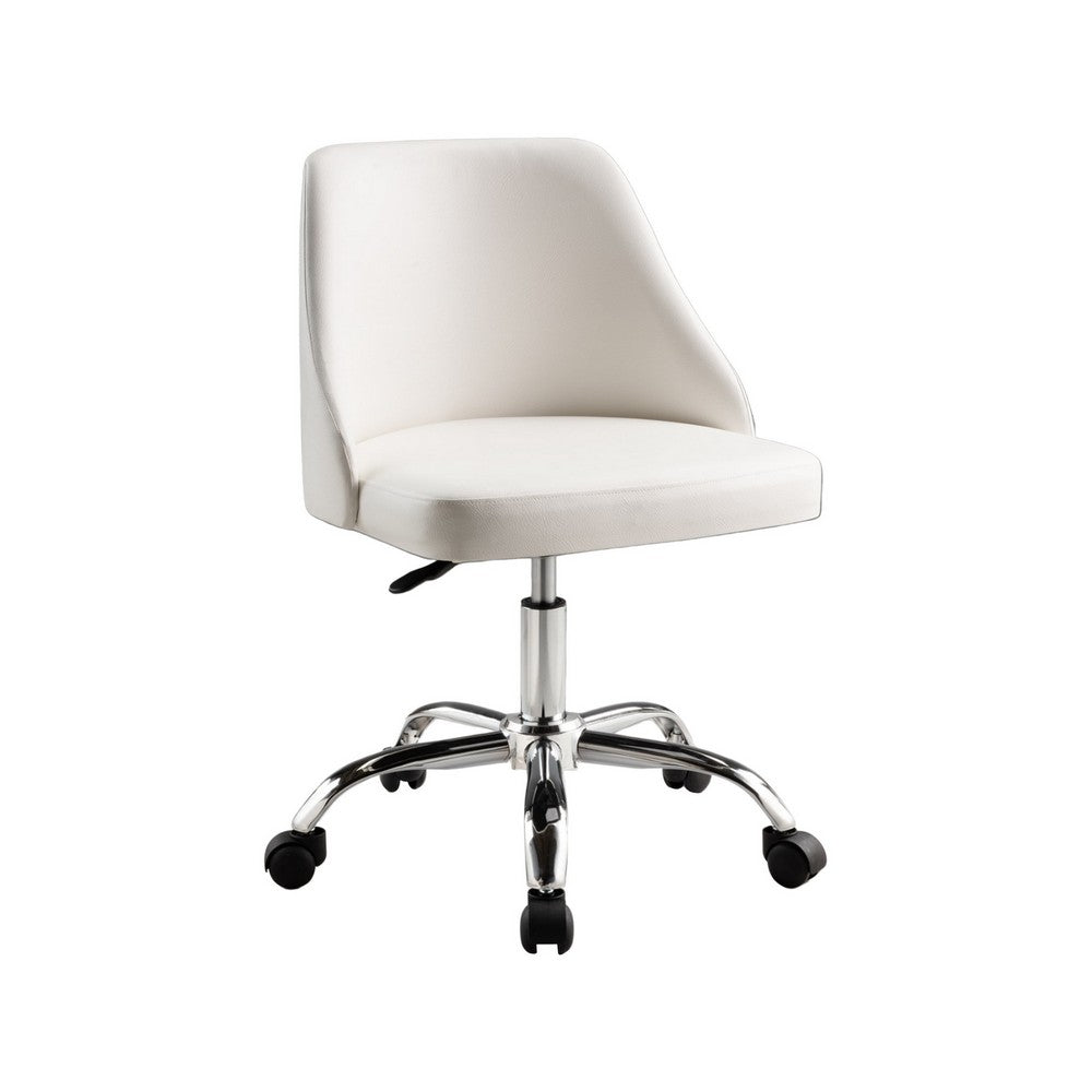Yim 22 Inch Adjustable Swivel Office Chair, White Faux Leather, Chrome Base