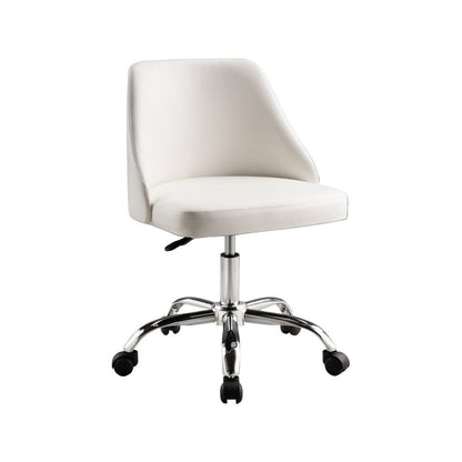 Yim 22 Inch Adjustable Swivel Office Chair, White Faux Leather, Chrome Base