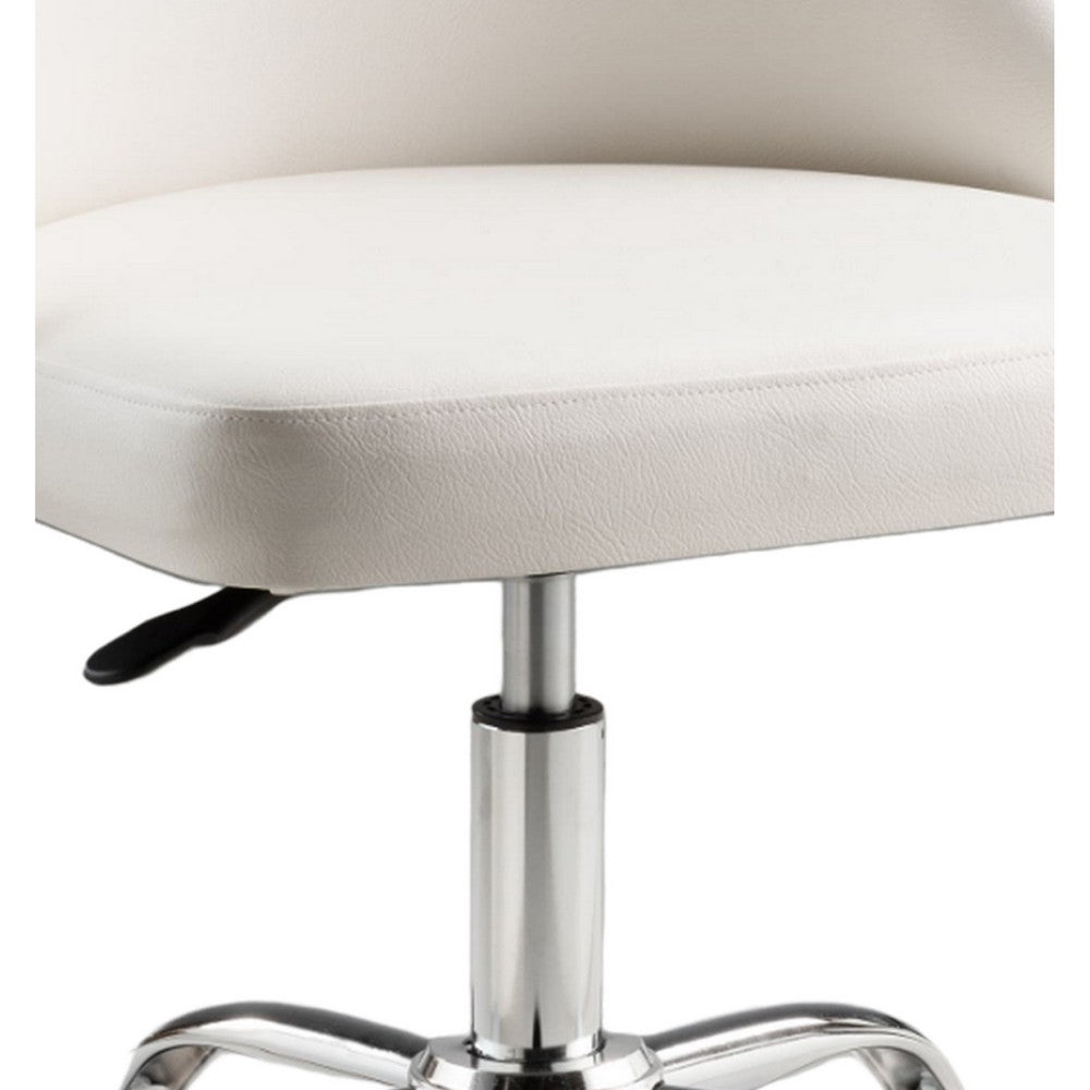 Yim 22 Inch Adjustable Swivel Office Chair, White Faux Leather, Chrome Base
