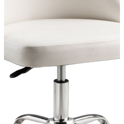 Yim 22 Inch Adjustable Swivel Office Chair, White Faux Leather, Chrome Base