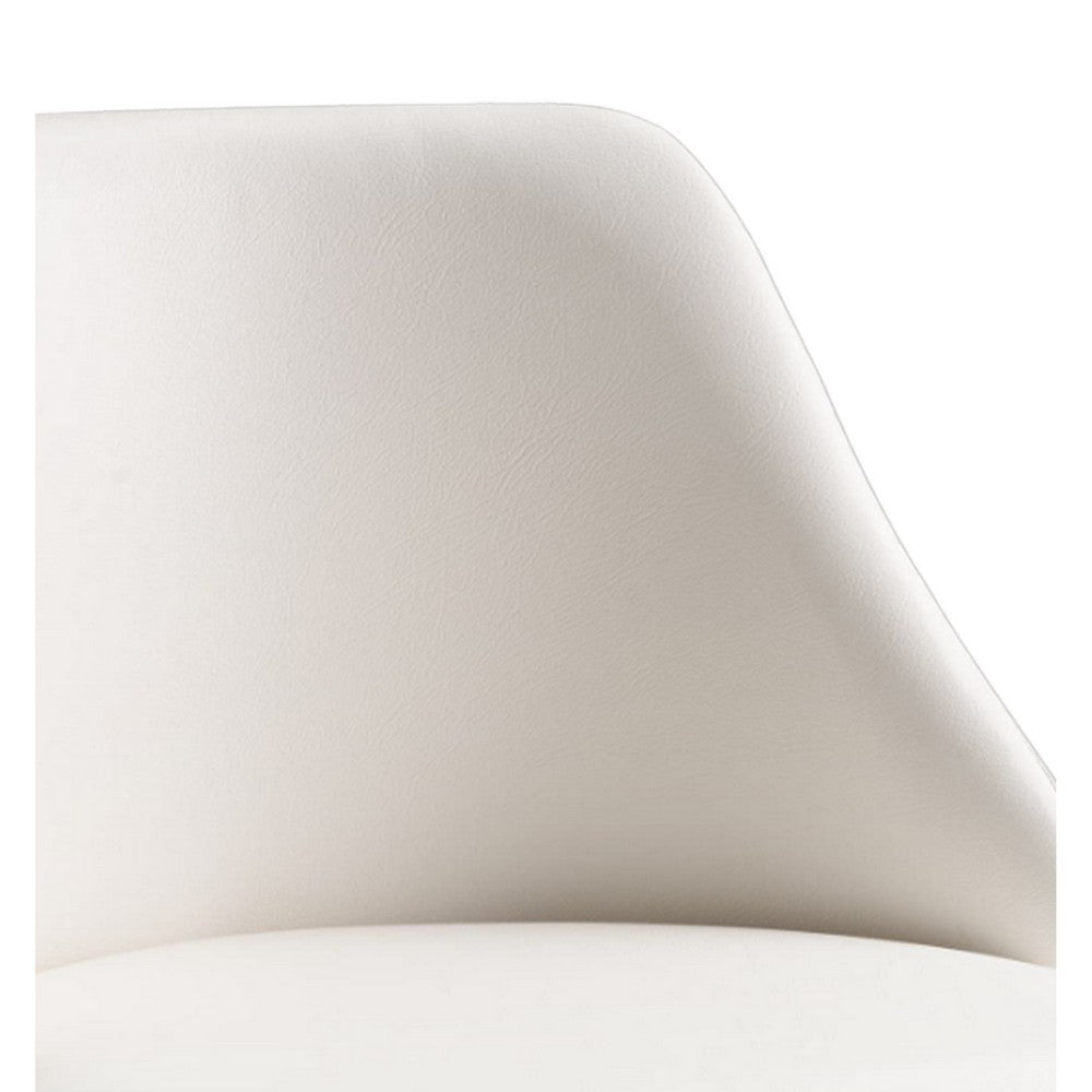 Yim 22 Inch Adjustable Swivel Office Chair, White Faux Leather, Chrome Base