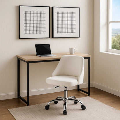 Yim 22 Inch Adjustable Swivel Office Chair, White Faux Leather, Chrome Base