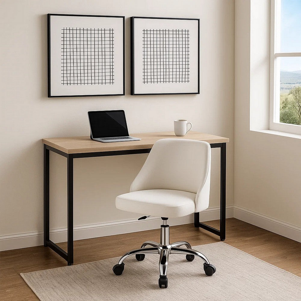 Yim 22 Inch Adjustable Swivel Office Chair, White Faux Leather, Chrome Base
