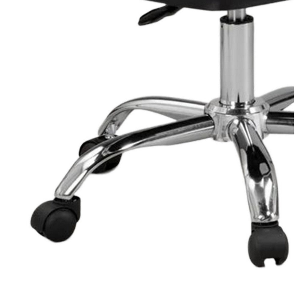 Yim 22 Inch Adjustable Swivel Office Chair, Black Faux Leather, Chrome Base