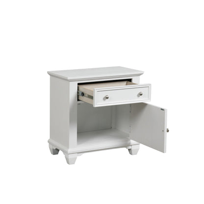 Jims 28 Inch Nightstand, Single Door and Drawer, Cup Handles, White Wood