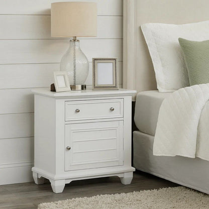 Jims 28 Inch Nightstand, Single Door and Drawer, Cup Handles, White Wood