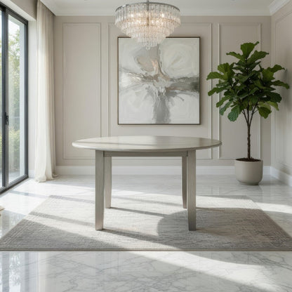 Pane 47 Inch Rounded Wood Dining Table, Smooth Gray Finish, Tall Block Legs