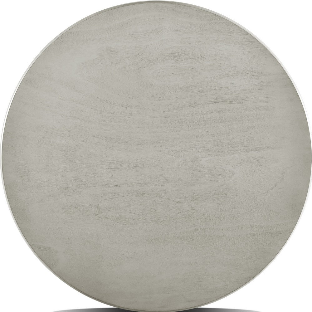 Pane 47 Inch Rounded Wood Dining Table, Smooth Gray Finish, Tall Block Legs
