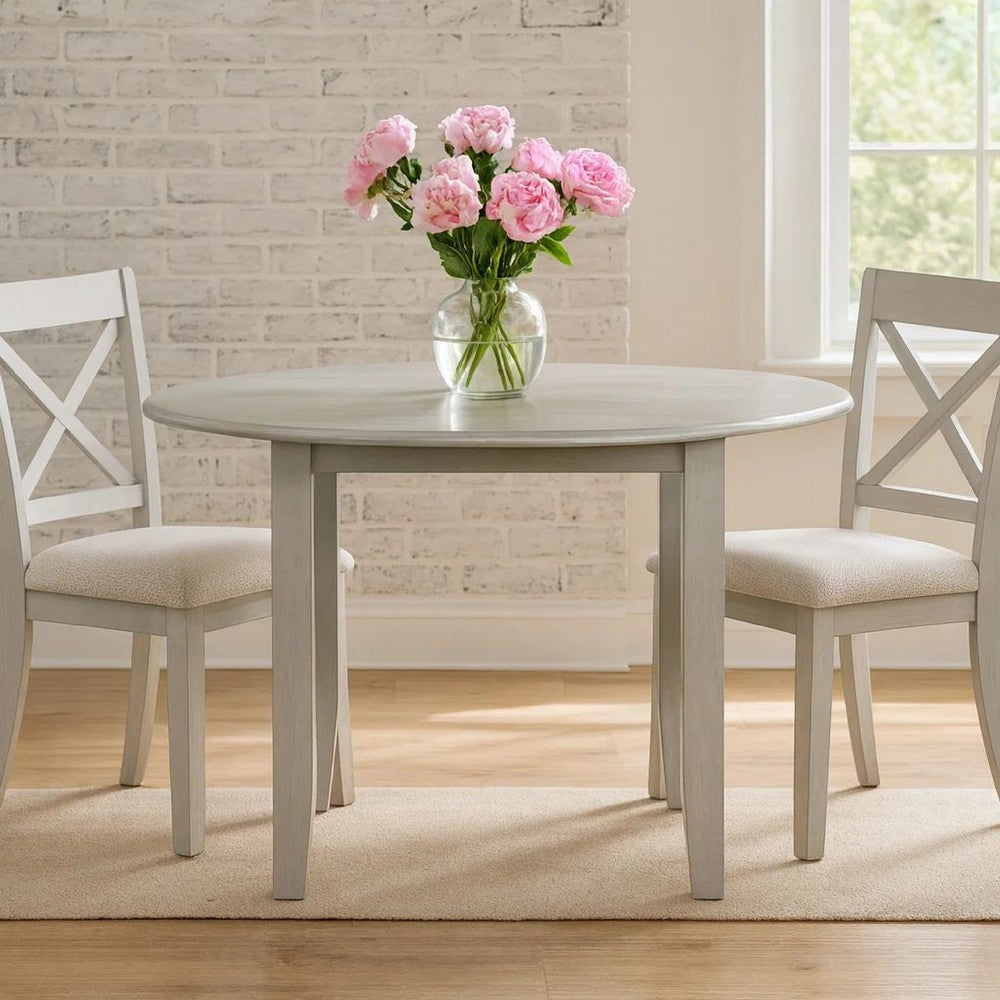 Pane 47 Inch Rounded Wood Dining Table, Smooth Gray Finish, Tall Block Legs