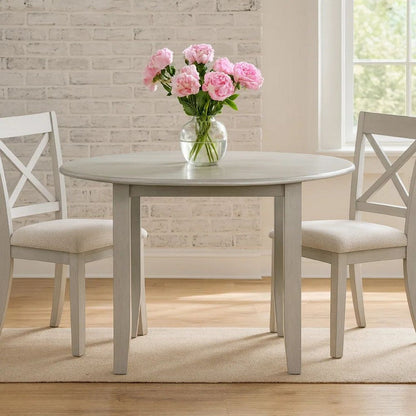 Pane 47 Inch Rounded Wood Dining Table, Smooth Gray Finish, Tall Block Legs