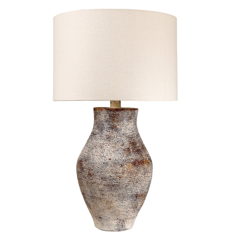 Gov 27 Inch Table Lamp, Beige Drum Shade, Vase Shaped Body, Painted Surface