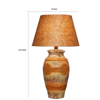 Riza 29 Inch Urn Table Lamp, Carved Trellis Cut, Rich Oak Brown Hydrocal