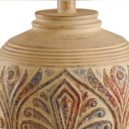 Tia 29 Inch Table Lamp, Conical Shade, Urn Shape, Damask Pattern, Beige