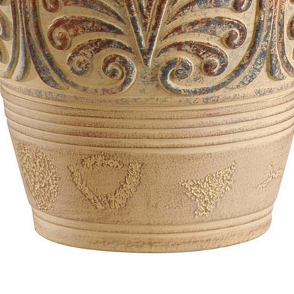 Tia 29 Inch Table Lamp, Conical Shade, Urn Shape, Damask Pattern, Beige