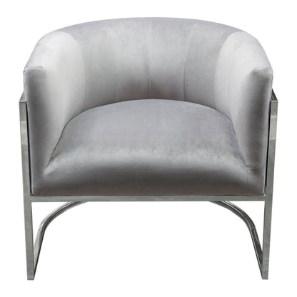 Kel 31 Inch Cantilever Accent Chair, Gray Velvet, Silver Stainless Steel