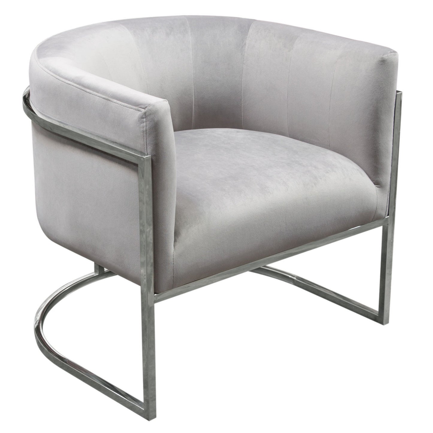 Kel 31 Inch Cantilever Accent Chair, Gray Velvet, Silver Stainless Steel