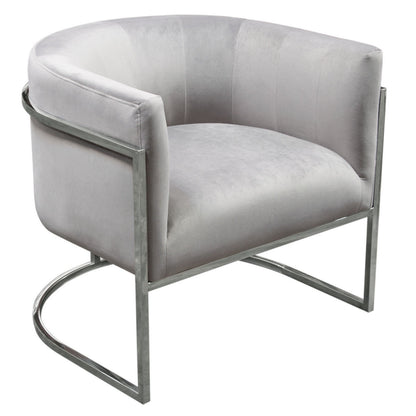 Kel 31 Inch Cantilever Accent Chair, Gray Velvet, Silver Stainless Steel