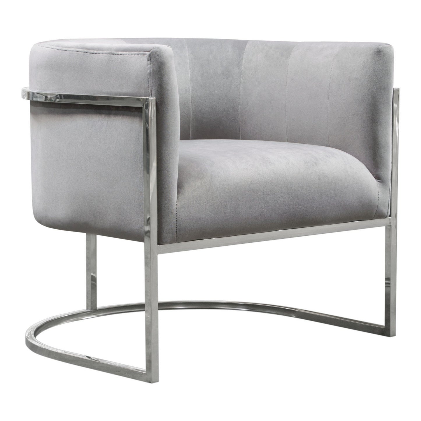 Kel 31 Inch Cantilever Accent Chair, Gray Velvet, Silver Stainless Steel