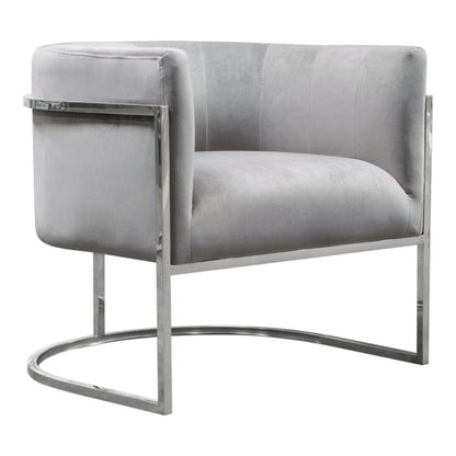 Kel 31 Inch Cantilever Accent Chair, Gray Velvet, Silver Stainless Steel