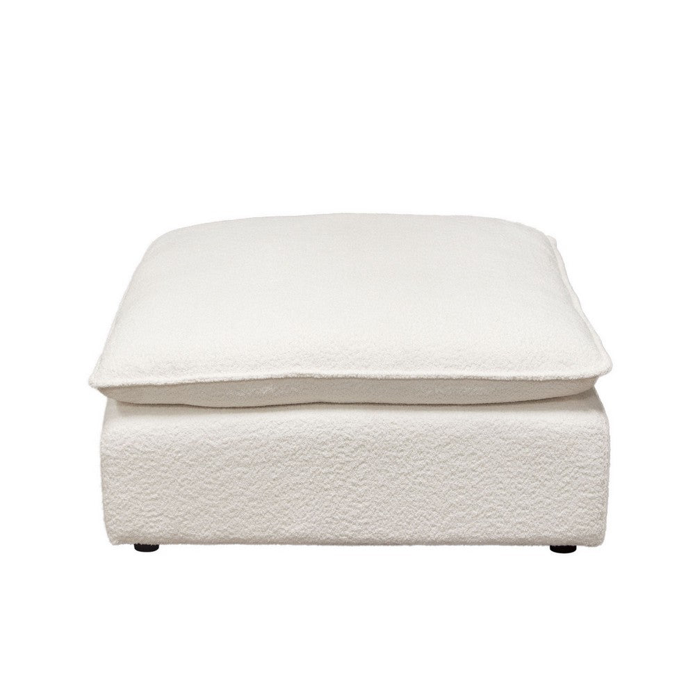 Agg 37 Inch Plush Ottoman, Feather Down Seat, White Faux Sheepskin