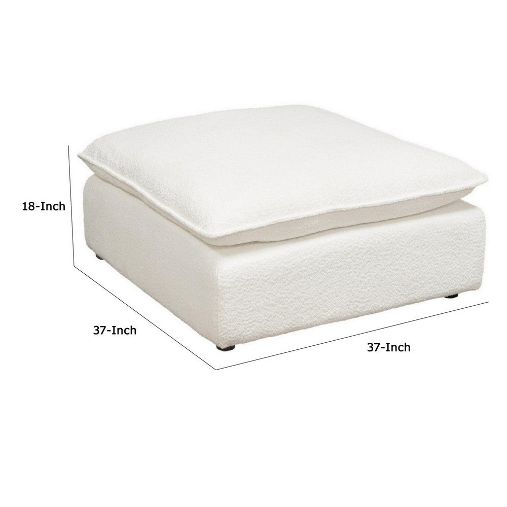 Agg 37 Inch Plush Ottoman, Feather Down Seat, White Faux Sheepskin
