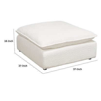 Agg 37 Inch Plush Ottoman, Feather Down Seat, White Faux Sheepskin