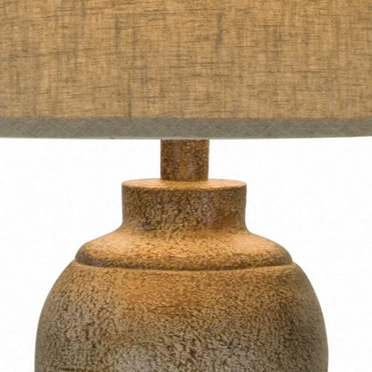 33 Inch Hydrocal Table Lamp, Brown Drum Shade, Textured Urn Shaped Base