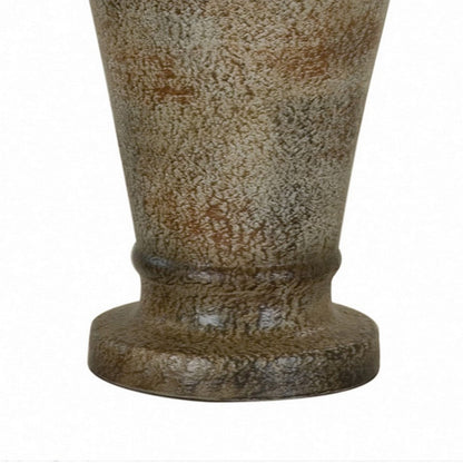 33 Inch Hydrocal Table Lamp, Brown Drum Shade, Textured Urn Shaped Base