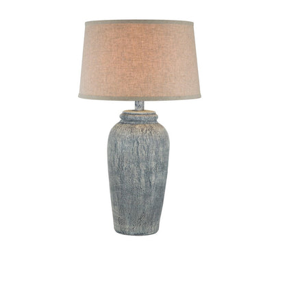Leni 31 Inch Hydrocal Table Lamp, Drum Shade, Blue Gray Tall Urn Base