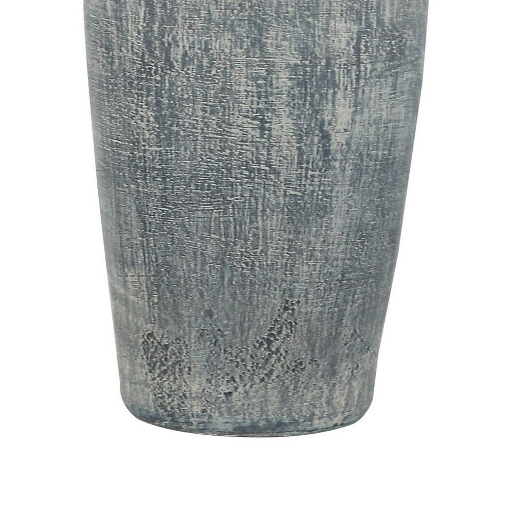 Leni 31 Inch Hydrocal Table Lamp, Drum Shade, Blue Gray Tall Urn Base