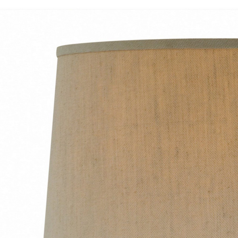 Leni 31 Inch Hydrocal Table Lamp, Drum Shade, Stone White Urn Shaped Base