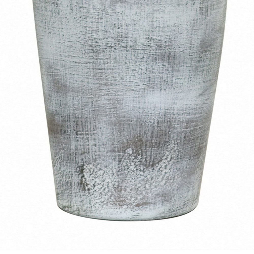 Leni 31 Inch Hydrocal Table Lamp, Drum Shade, Stone White Urn Shaped Base
