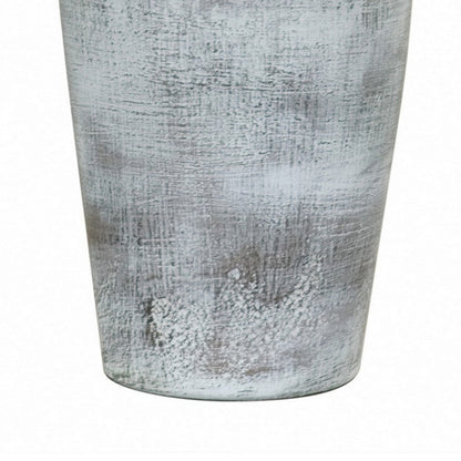 Leni 31 Inch Hydrocal Table Lamp, Drum Shade, Stone White Urn Shaped Base