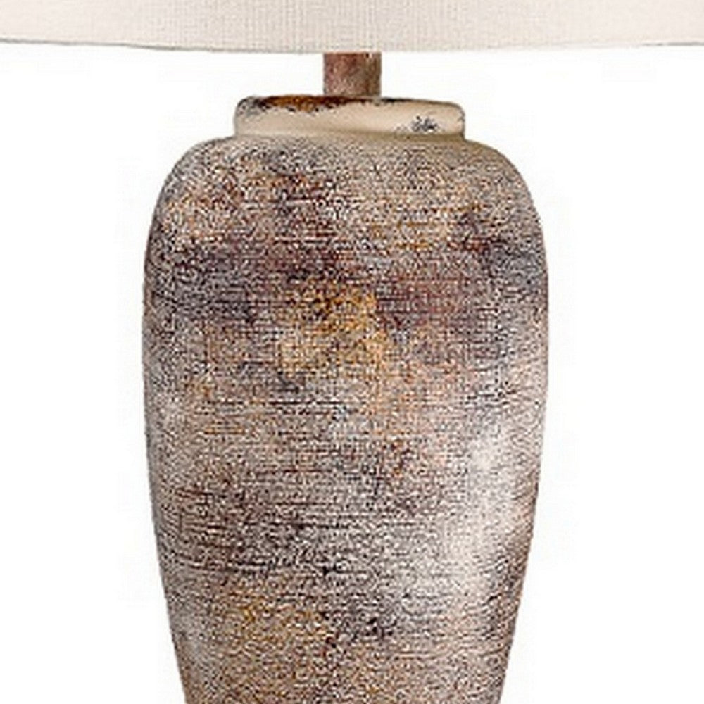 Alin 29 Inch Hydrocal Table Lamp, Drum Shade, Urn Shaped Base, Pink, Brown