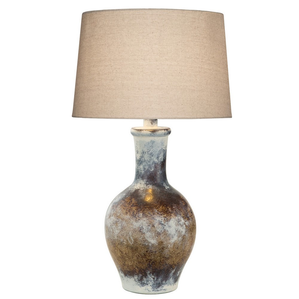 Aine 29 Inch Hydrocal Table Lamp, Drum Shade, Urn Shaped Base, Multicolor