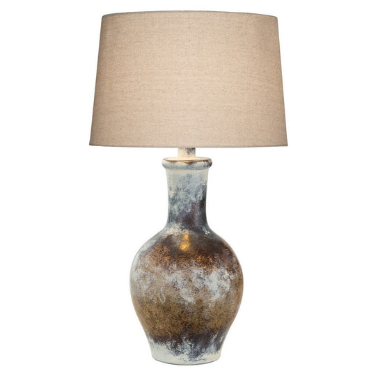 Aine 29 Inch Hydrocal Table Lamp, Drum Shade, Urn Shaped Base, Multicolor