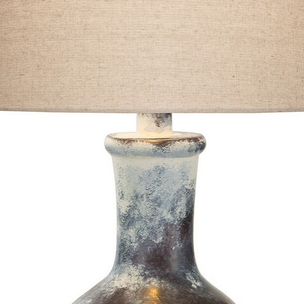 Aine 29 Inch Hydrocal Table Lamp, Drum Shade, Urn Shaped Base, Multicolor