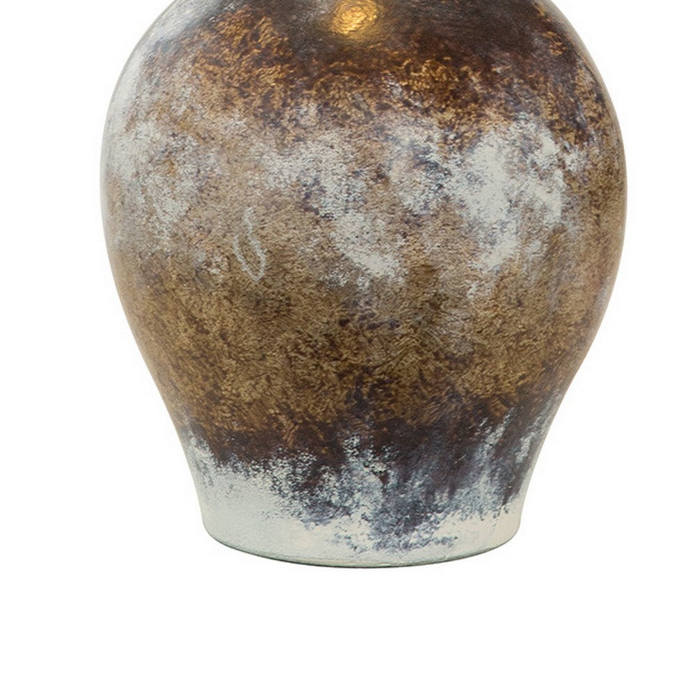 Aine 29 Inch Hydrocal Table Lamp, Drum Shade, Urn Shaped Base, Multicolor