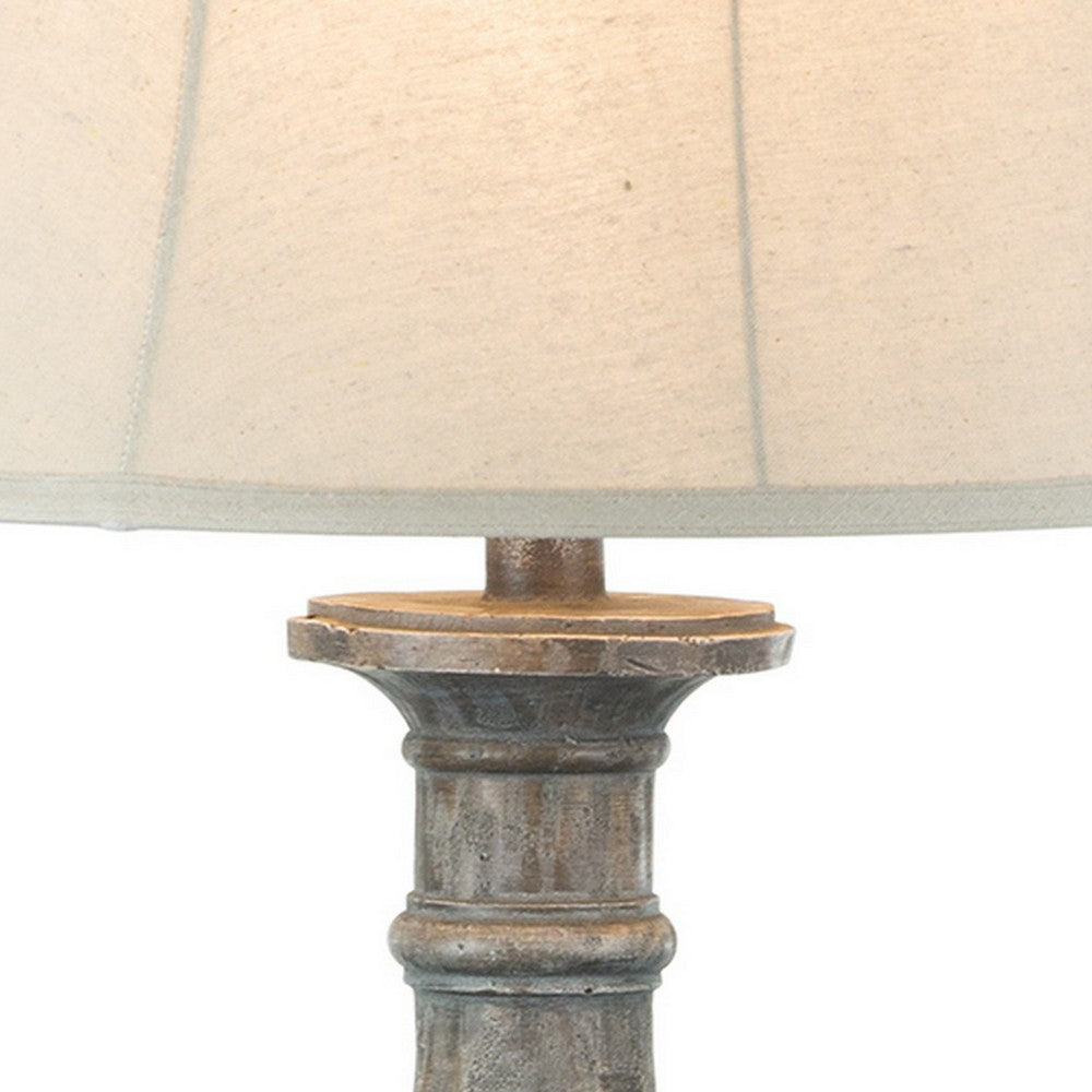 Slek 32 Inch Hydrocal Table Lamp, Empire Shade, Pillar Base, Taupe Frost