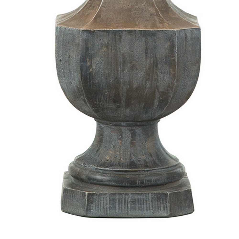 Slek 32 Inch Hydrocal Table Lamp, Empire Shade, Pillar Base, Taupe Frost